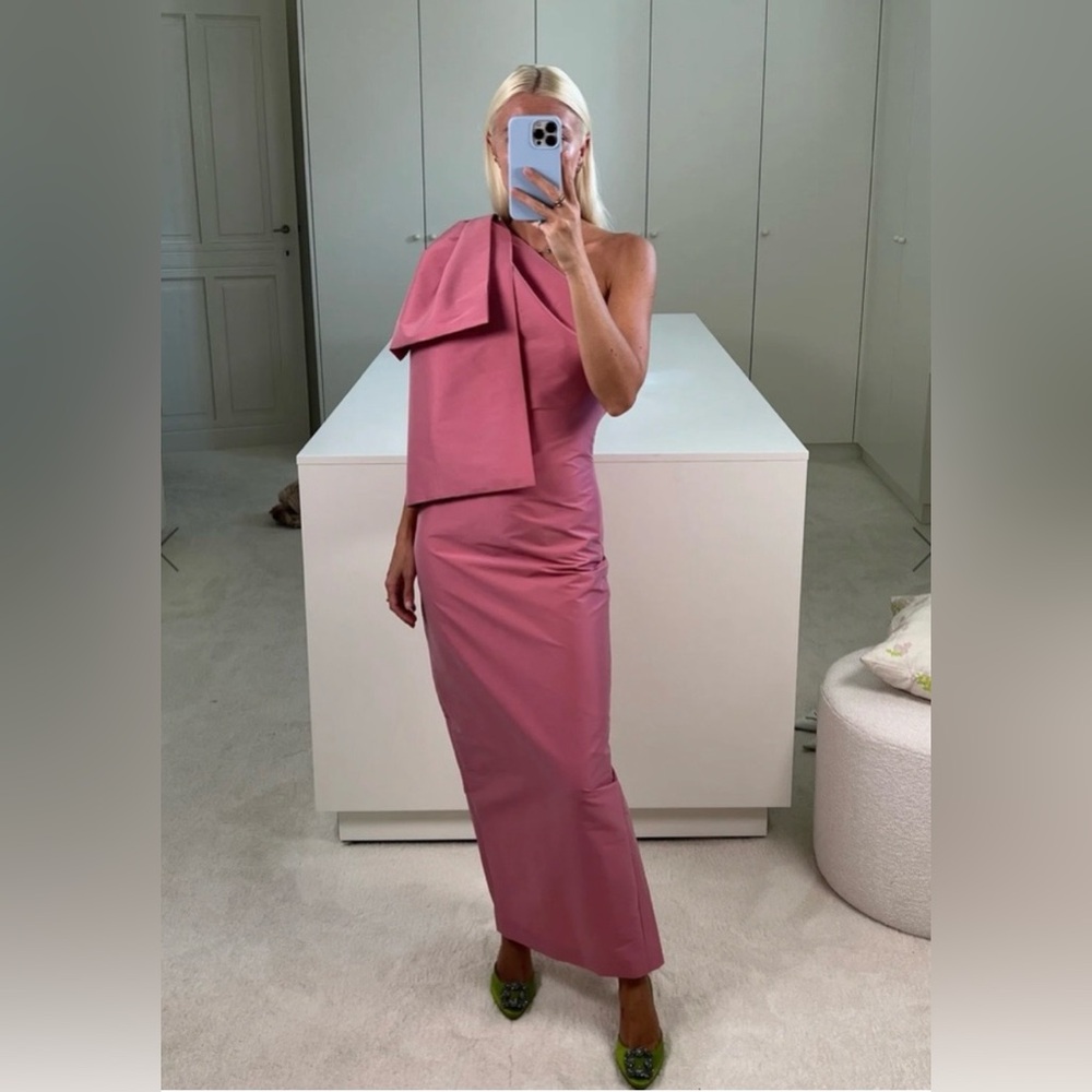 BERNADETTE Josselin One-Shoulder Maxi Gown Pink Bow Detail 00
